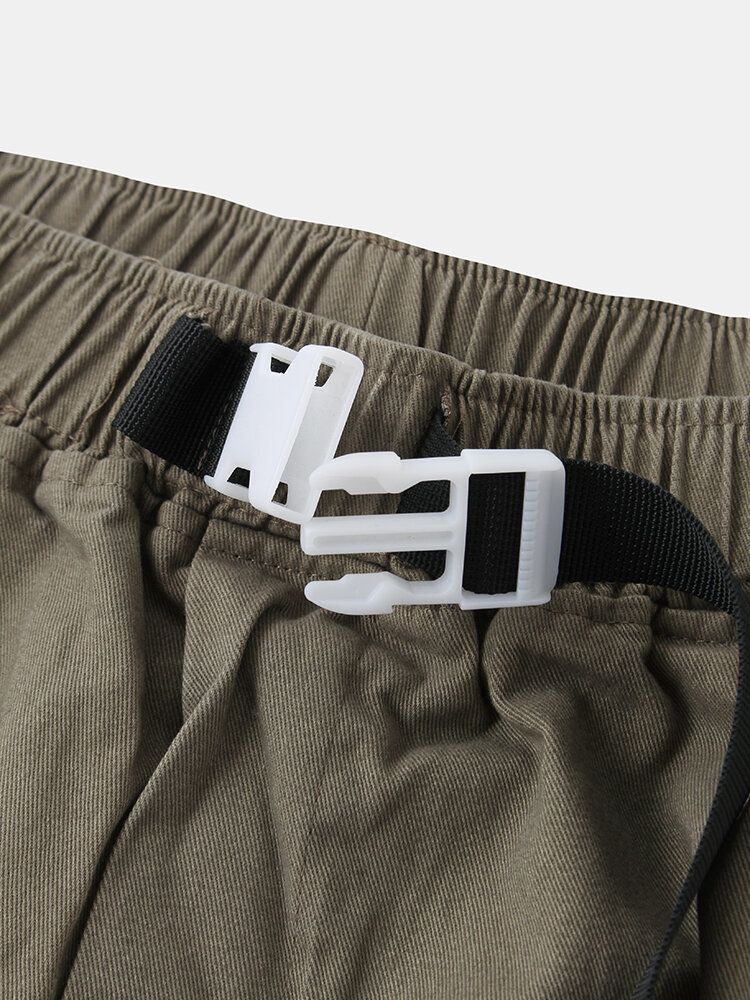 Pantalones Con Puños Con Cordón Y Cintura Estilo Cargo Con Hebilla De Empuje Para Hombre Con Bolsillo