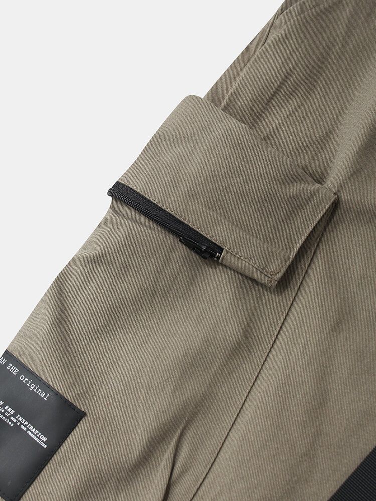 Pantalones Con Puños Con Cordón Y Cintura Estilo Cargo Con Hebilla De Empuje Para Hombre Con Bolsillo