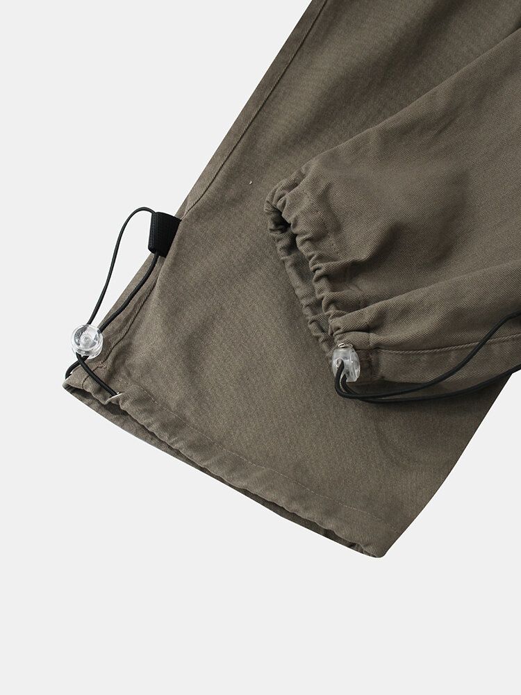 Pantalones Con Puños Con Cordón Y Cintura Estilo Cargo Con Hebilla De Empuje Para Hombre Con Bolsillo