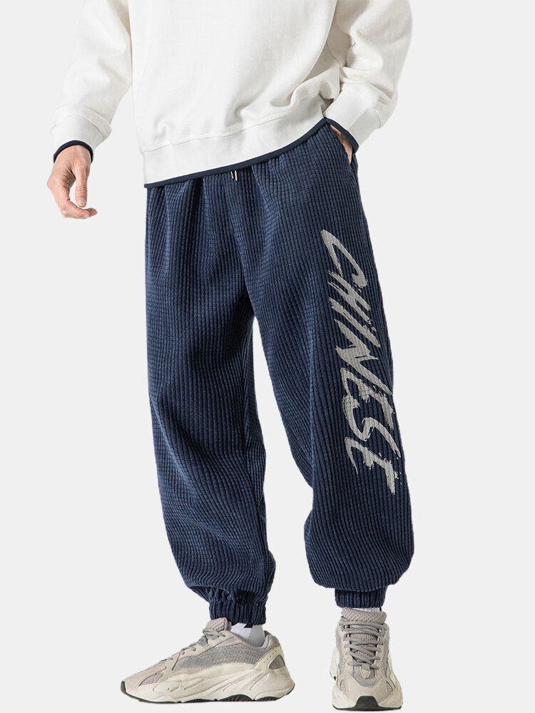 Pantalones Con Puños Elásticos Con Cordón Y Cordón Con Estampado De Letras Para Hombre Con Bolsillo