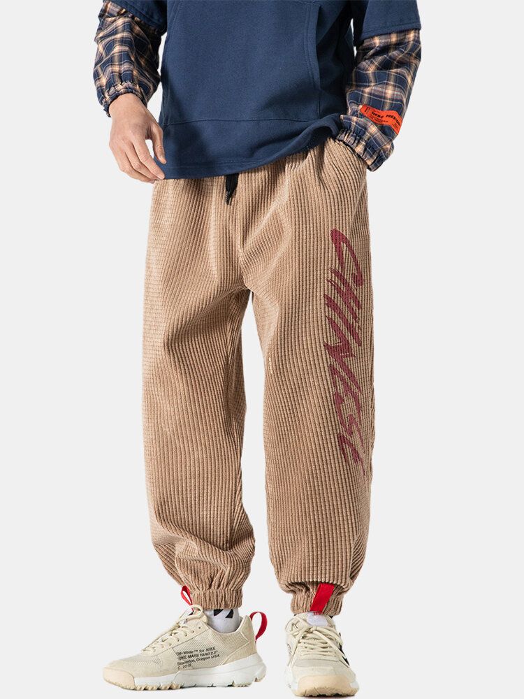 Pantalones Con Puños Elásticos Con Cordón Y Cordón Con Estampado De Letras Para Hombre Con Bolsillo