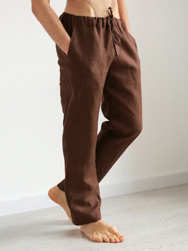 Pantalones De Cordón Casuales Lisos 100% Algodón De Color Liso Para Hombre