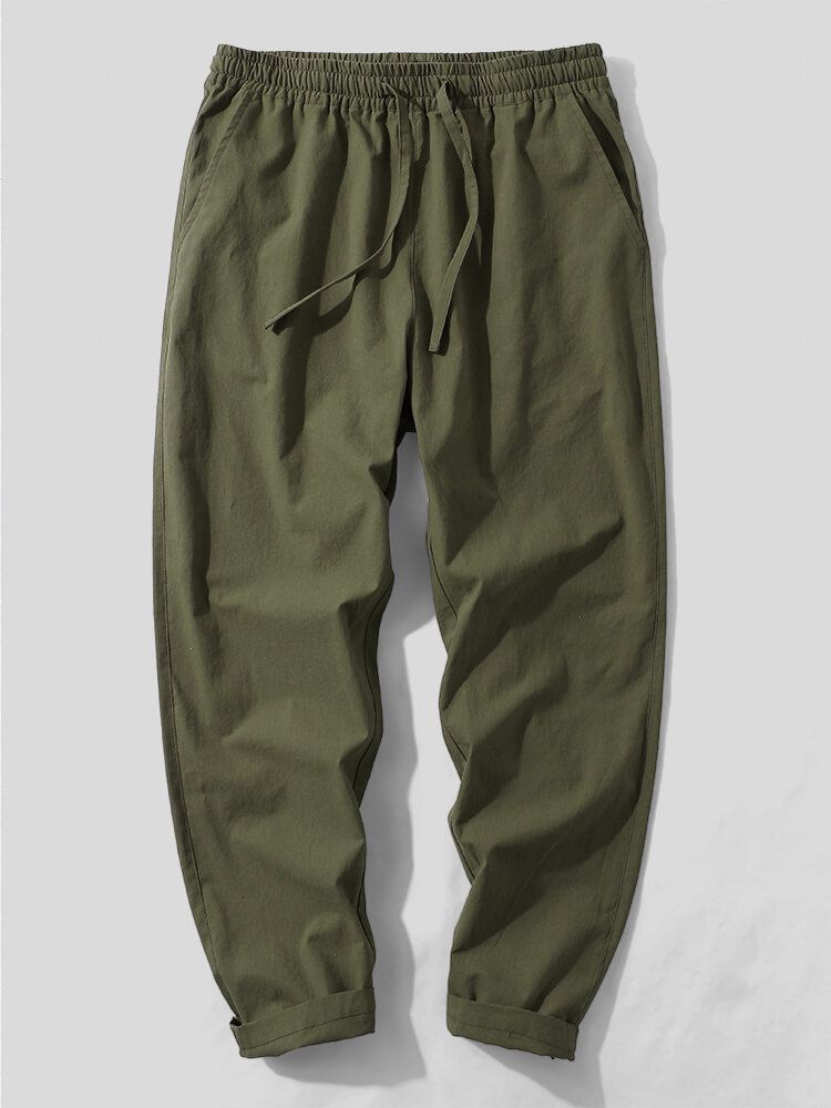 Pantalones De Cordón Casuales Lisos 100% Algodón De Color Liso Para Hombre