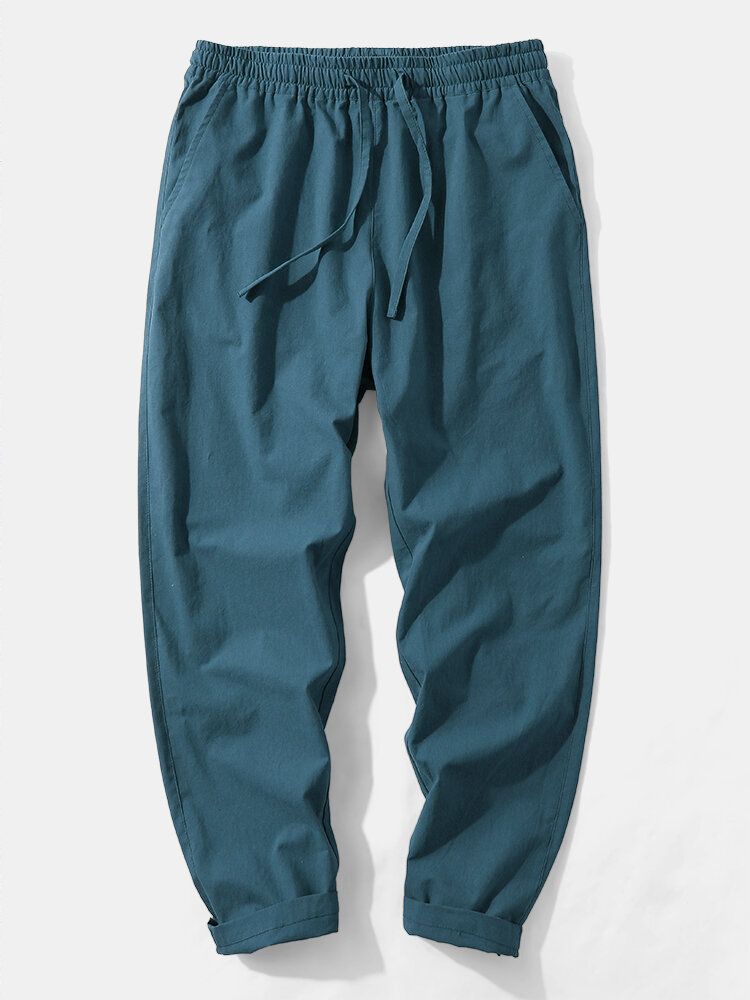 Pantalones De Cordón Casuales Lisos 100% Algodón De Color Liso Para Hombre