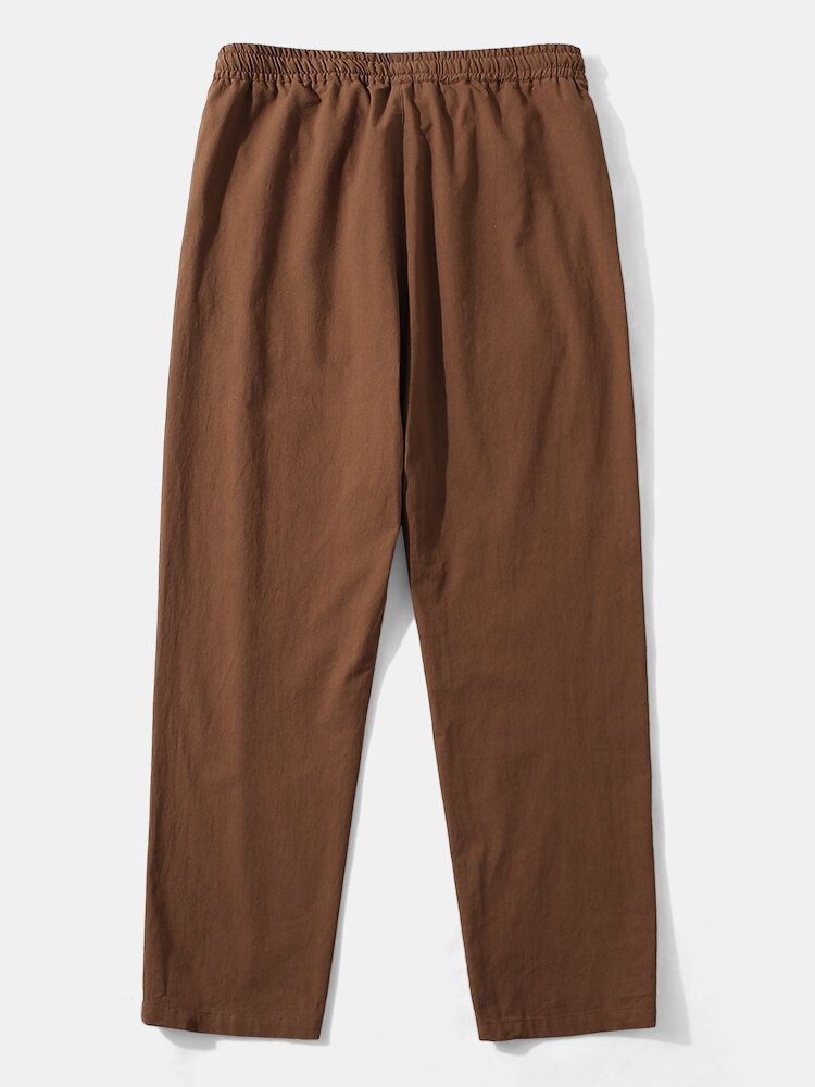 Pantalones De Cordón Casuales Lisos 100% Algodón De Color Liso Para Hombre