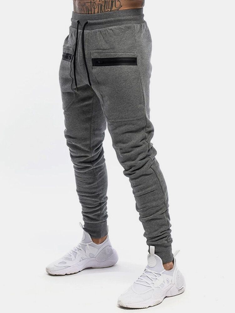 Pantalones Deportivos Casuales De Color Sólido Con Cordón Y Cintura Para Hombre