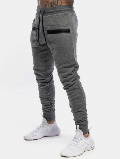 Pantalones Deportivos Casuales De Color Sólido Con Cordón Y Cintura Para Hombre