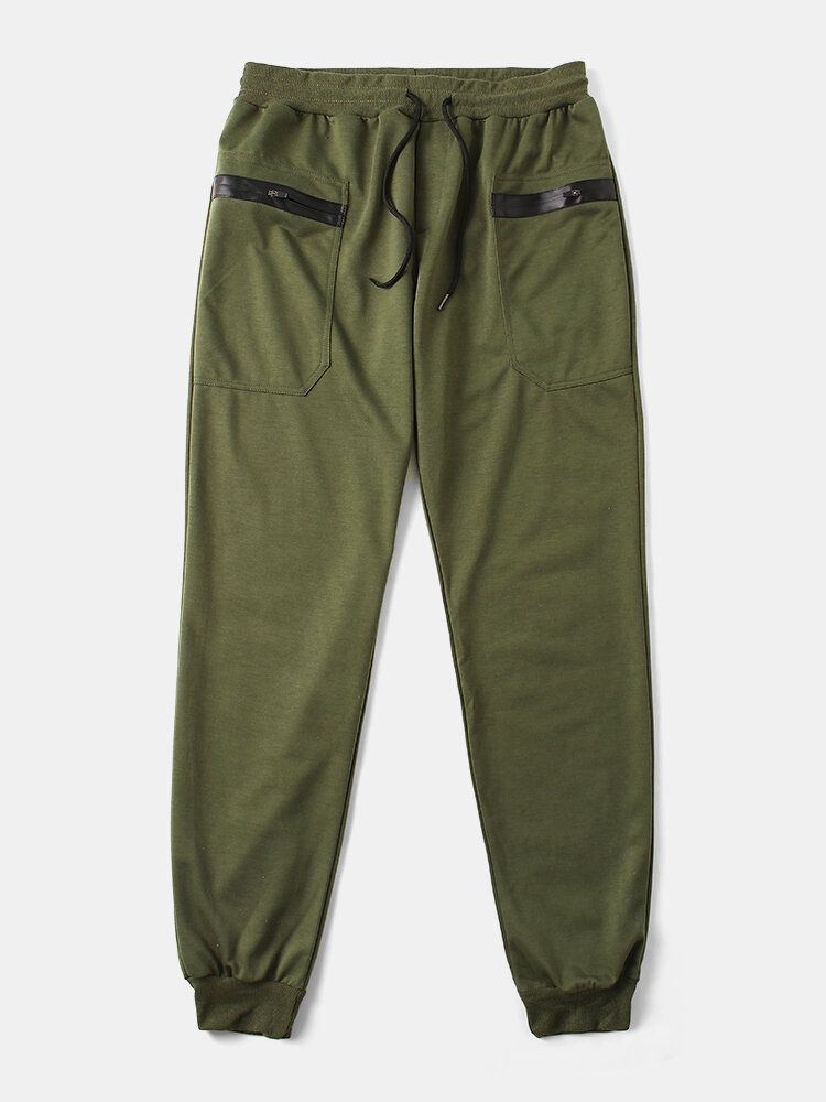 Pantalones Deportivos Casuales De Color Sólido Con Cordón Y Cintura Para Hombre