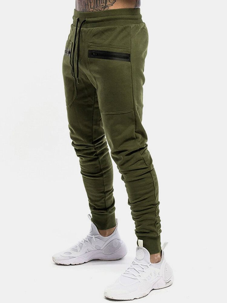 Pantalones Deportivos Casuales De Color Sólido Con Cordón Y Cintura Para Hombre