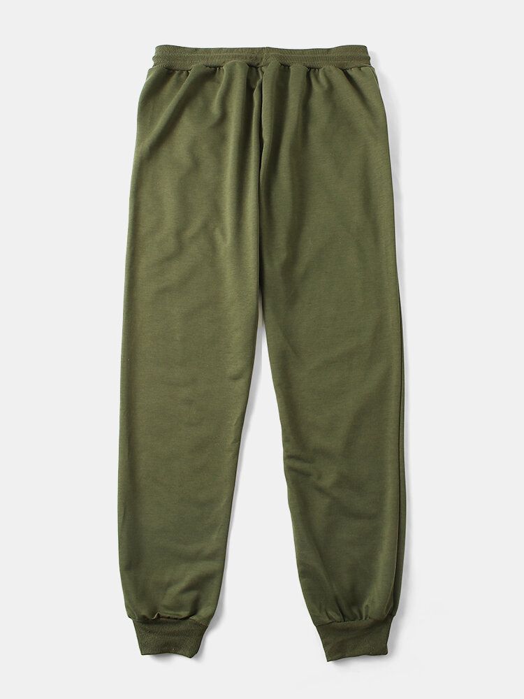 Pantalones Deportivos Casuales De Color Sólido Con Cordón Y Cintura Para Hombre