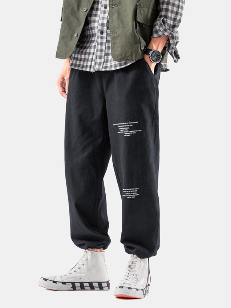 Pantalones Deportivos Casuales Con Bolsillo Con Cordón Y Estampado De Letras Para Hombre