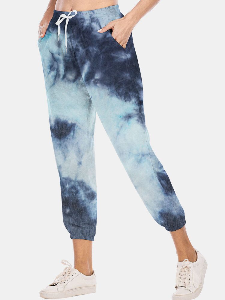 Pantalones Deportivos Informales Con Cintura Con Cordón Y Estampado Tie-dye Para Mujer