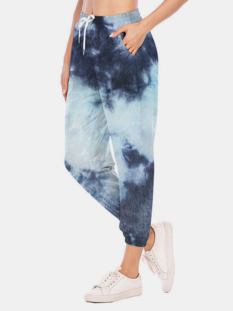 Pantalones Deportivos Informales Con Cintura Con Cordón Y Estampado Tie-dye Para Mujer