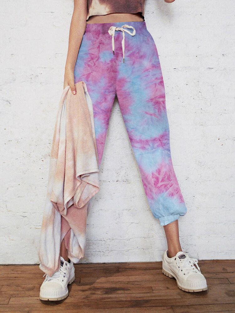 Pantalones Deportivos Informales Con Cintura Con Cordón Y Estampado Tie-dye Para Mujer