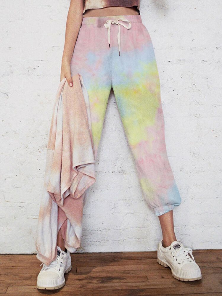 Pantalones Deportivos Informales Con Cintura Con Cordón Y Estampado Tie-dye Para Mujer