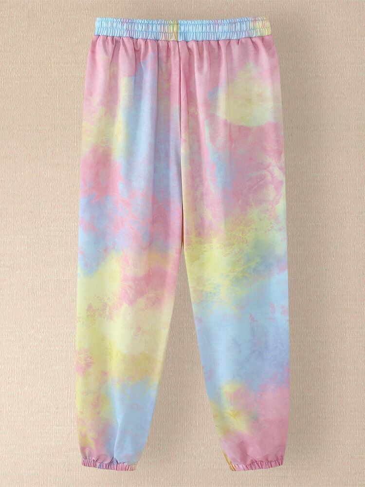 Pantalones Deportivos Informales Con Cintura Con Cordón Y Estampado Tie-dye Para Mujer