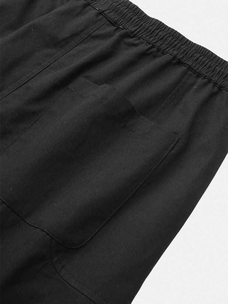 Pantalones Deportivos Negros Casuales Con Bolsillo Con Cordón En La Cintura Elástica 100% Algodón Para Hombre