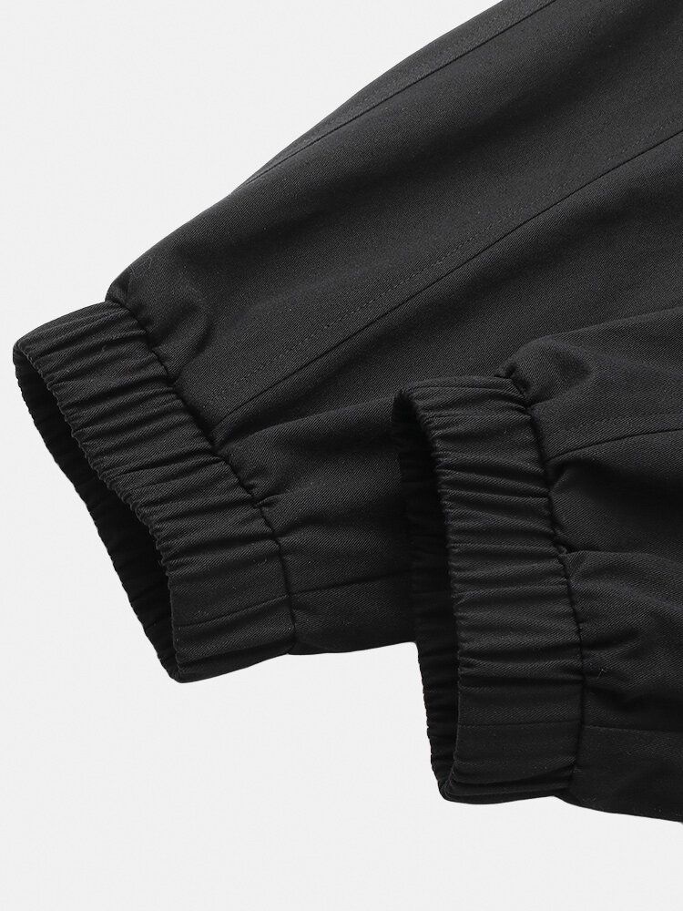 Pantalones Deportivos Negros Casuales Con Bolsillo Con Cordón En La Cintura Elástica 100% Algodón Para Hombre