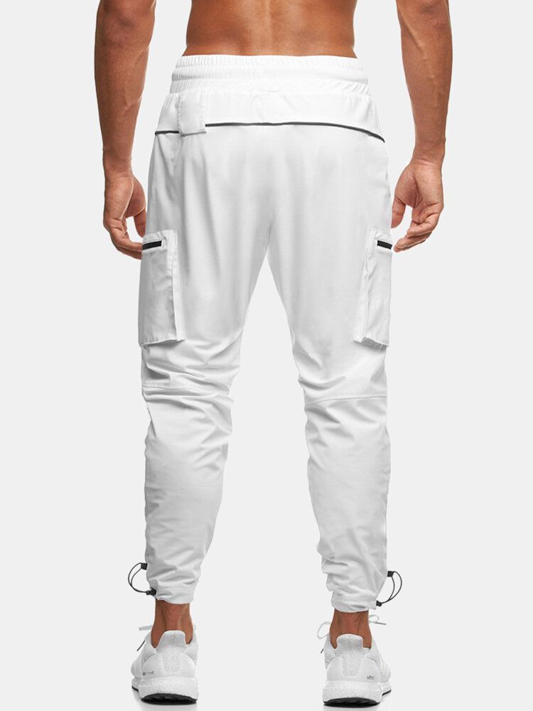 Pantalones Deportivos Tipo Jogging Cargo Con Cordón Reflectante Multibolsillos De Color Sólido Para Hombre