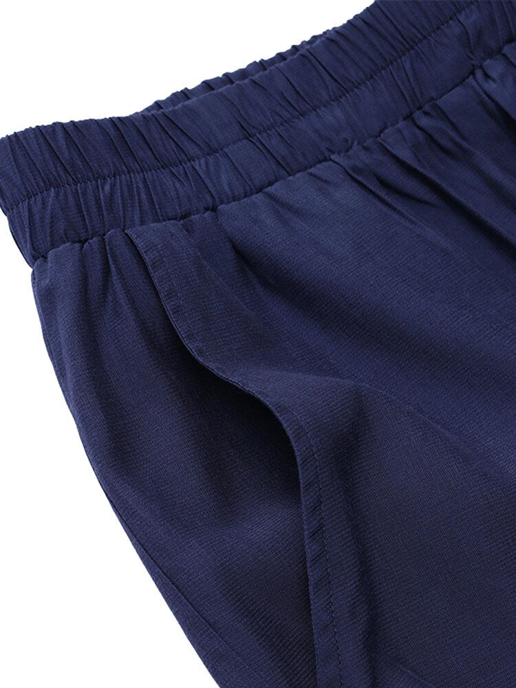 Pantalones Divididos De Bolsillo Lateral Sueltos Con Cintura Elástica Sólida Para Mujer