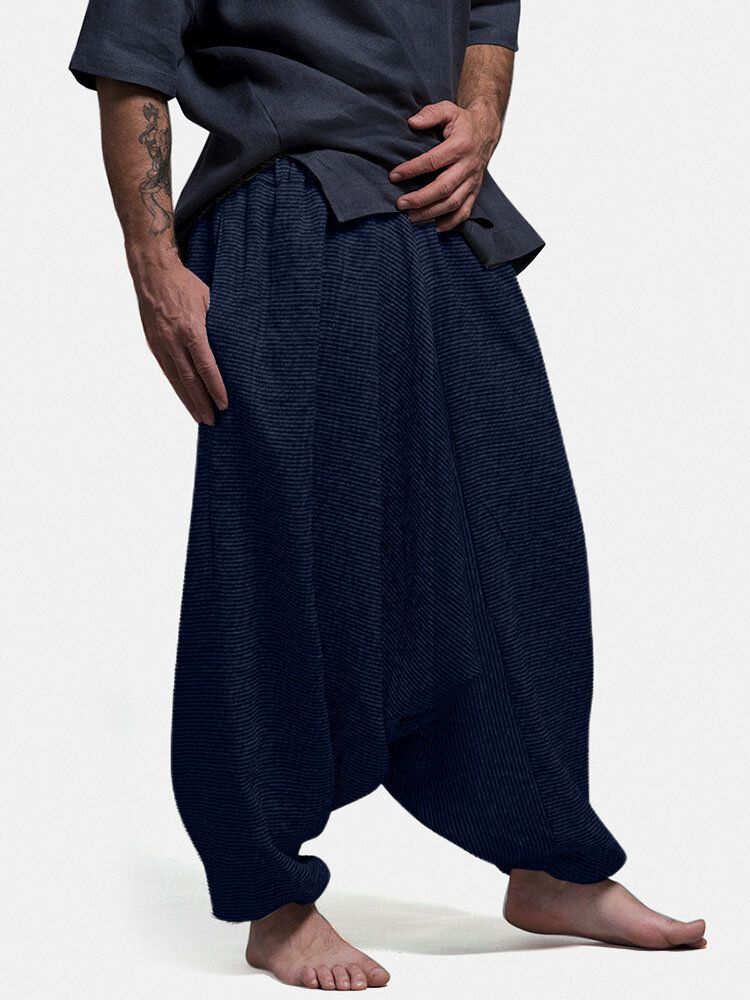 Pantalones De Entrepierna Caída De Cintura Elástica De Color Sólido Para Hombre De Diseño