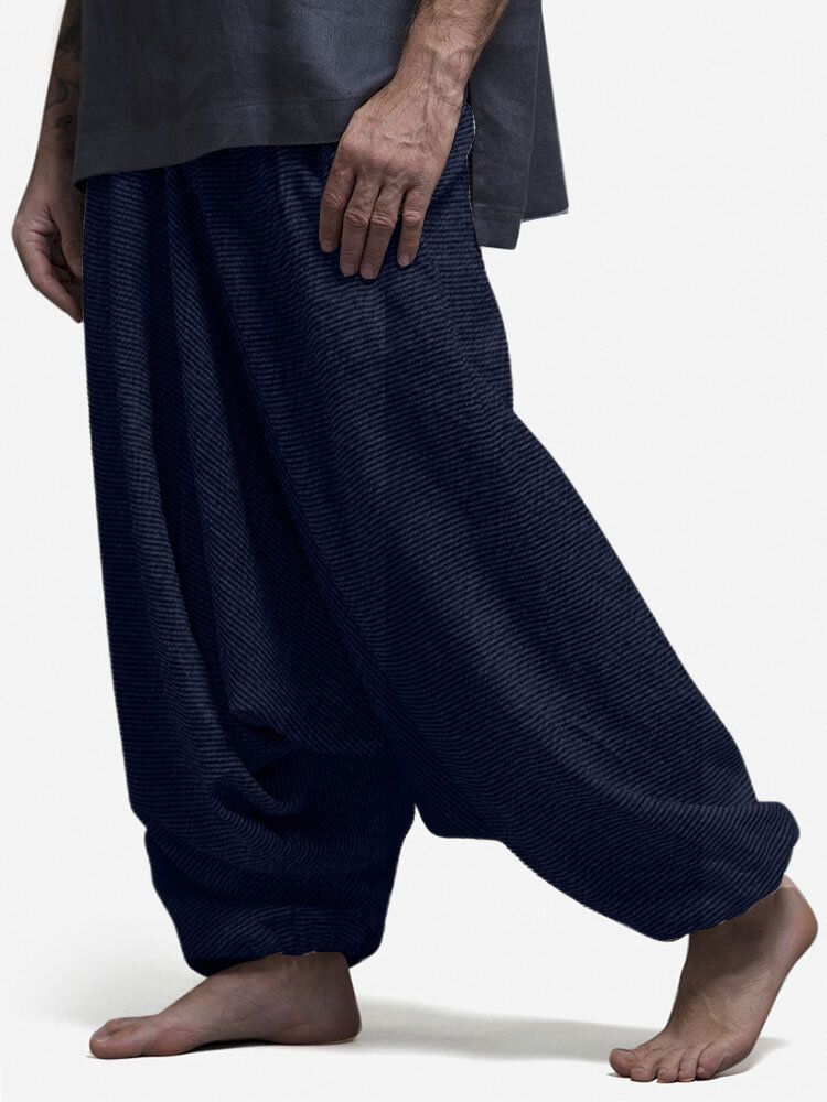 Pantalones De Entrepierna Caída De Cintura Elástica De Color Sólido Para Hombre De Diseño