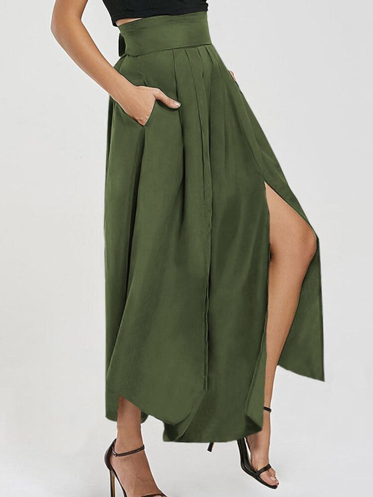 Pantalones Hakama De Hoja De Paraguas Plisados De Cintura Alta Con Lazo De Cintura Alta Para Mujer