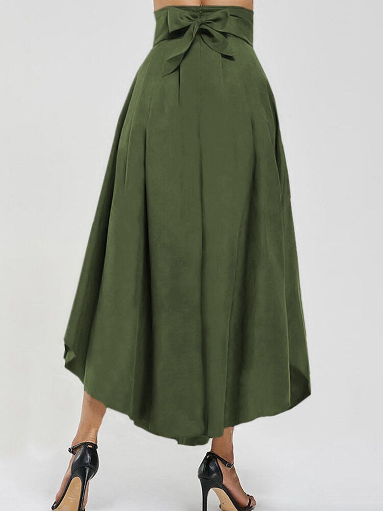 Pantalones Hakama De Hoja De Paraguas Plisados De Cintura Alta Con Lazo De Cintura Alta Para Mujer