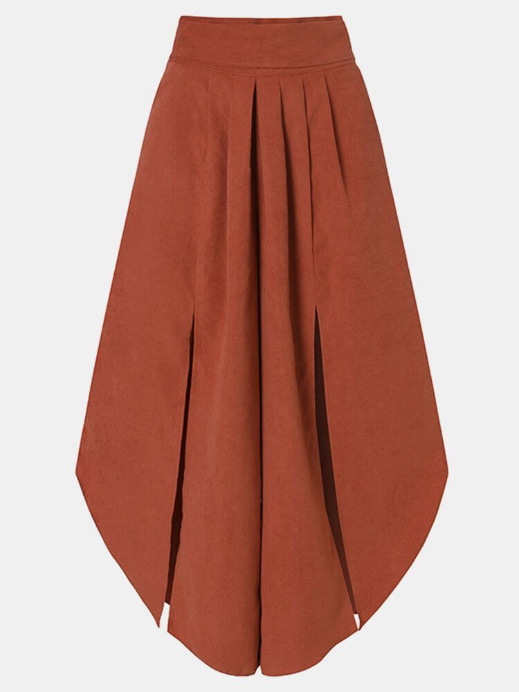 Pantalones Hakama De Hoja De Paraguas Plisados De Cintura Alta Con Lazo De Cintura Alta Para Mujer