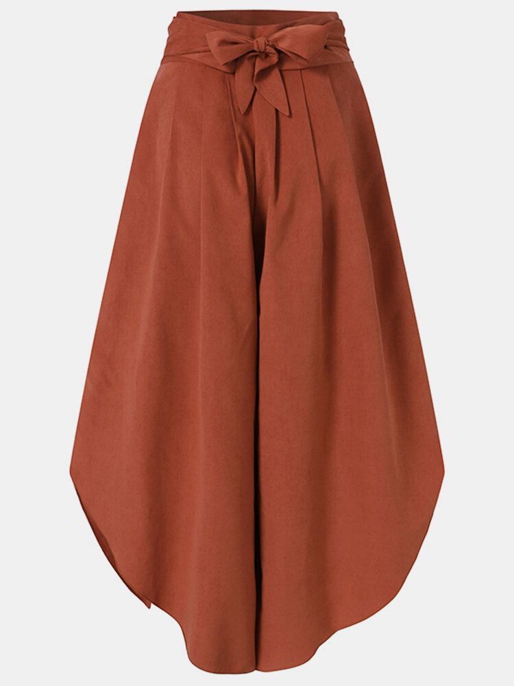 Pantalones Hakama De Hoja De Paraguas Plisados De Cintura Alta Con Lazo De Cintura Alta Para Mujer