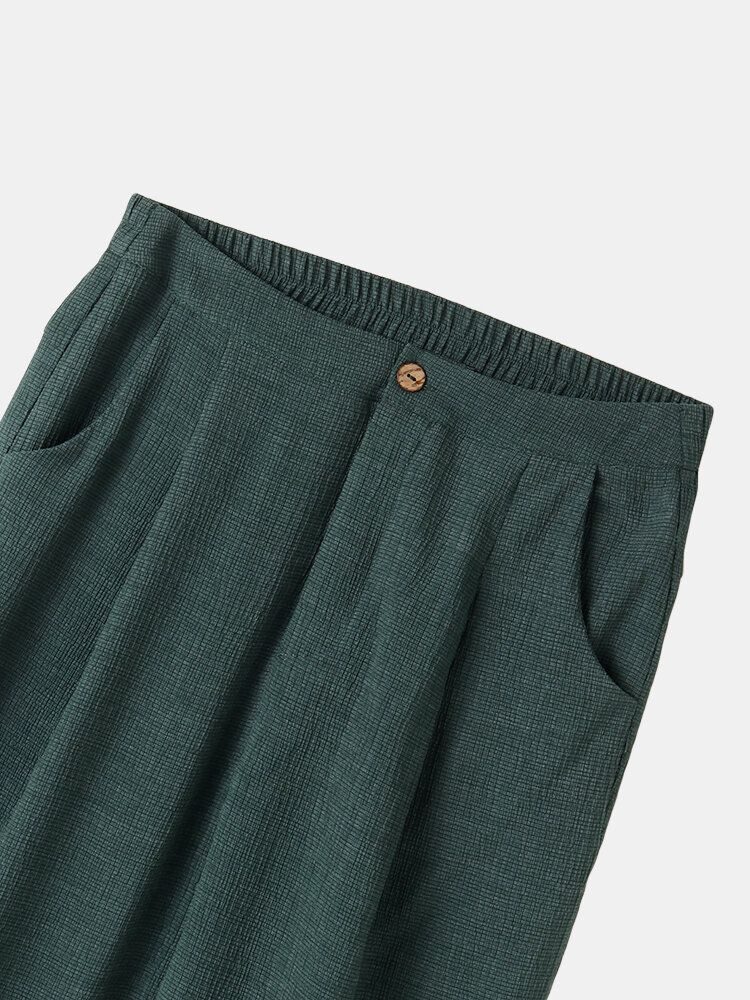 Pantalones Harem De Bolsillo Con Botones En La Cintura Elástica De Color Puro Pantalones Casuales De Mujer