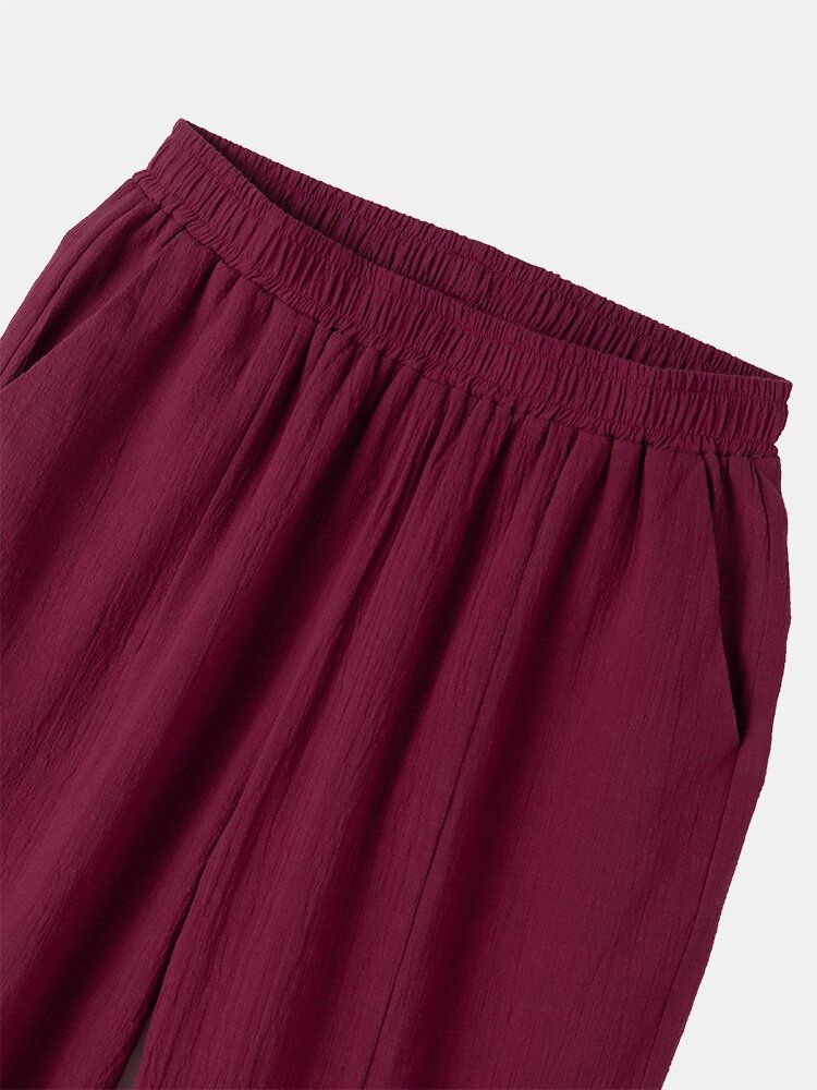 Pantalones Harem Casuales De Algodón Con Bolsillo Lateral De Color Sólido Con Cintura Elástica Para Mujer