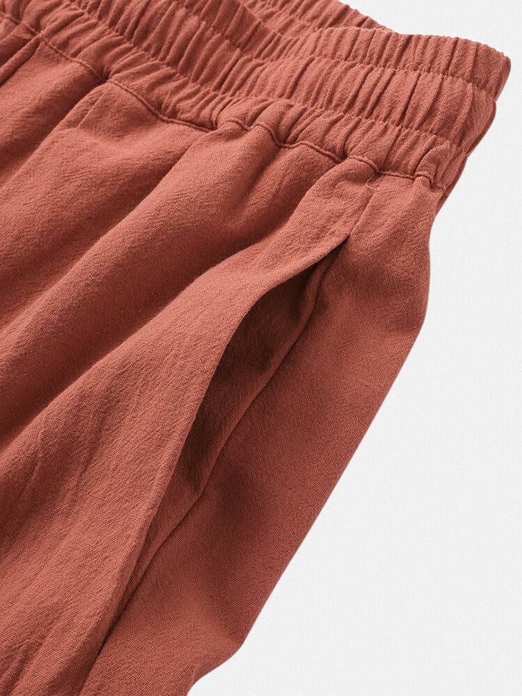 Pantalones Harem Casuales De Bolsillo Con Cordón De Color Sólido 100% Algodón Para Hombre