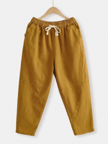 Pantalones Harem Casuales De Cintura Con Cordón De Color Sólido De Estilo Breve Para Mujer