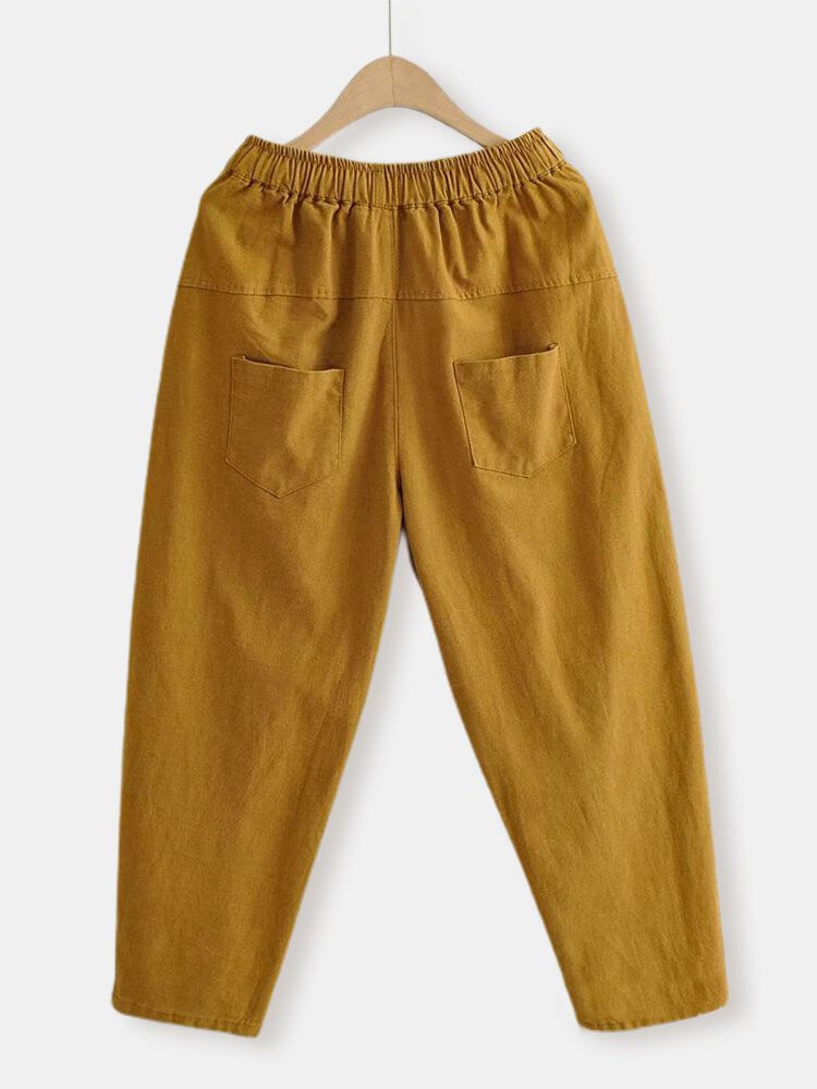 Pantalones Harem Casuales De Cintura Con Cordón De Color Sólido De Estilo Breve Para Mujer