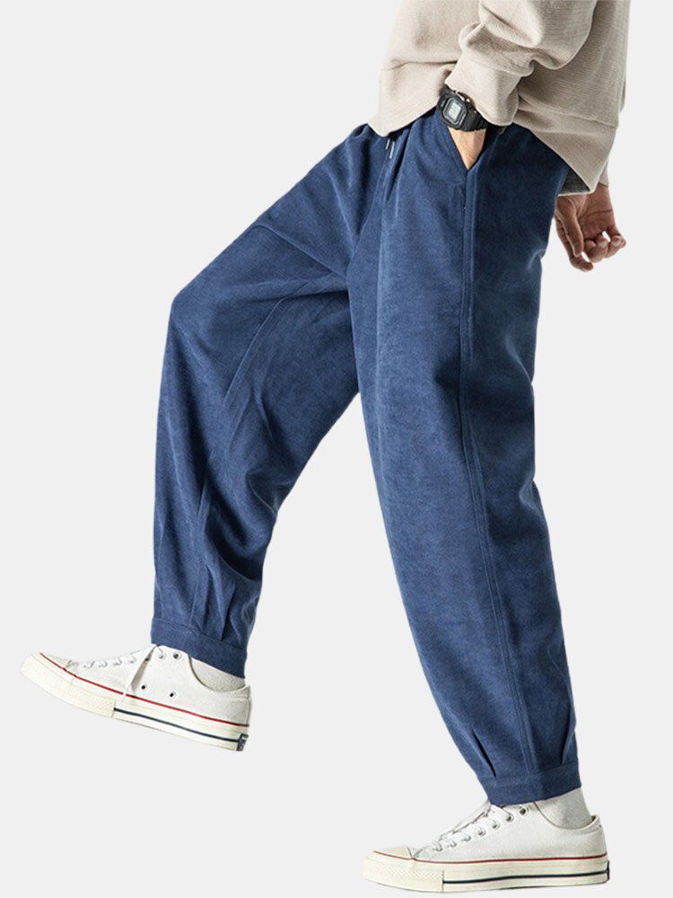 Pantalones Harem Casuales De Cintura Media Con Cordón Suelto De Color Sólido Estilo Breve Para Hombre