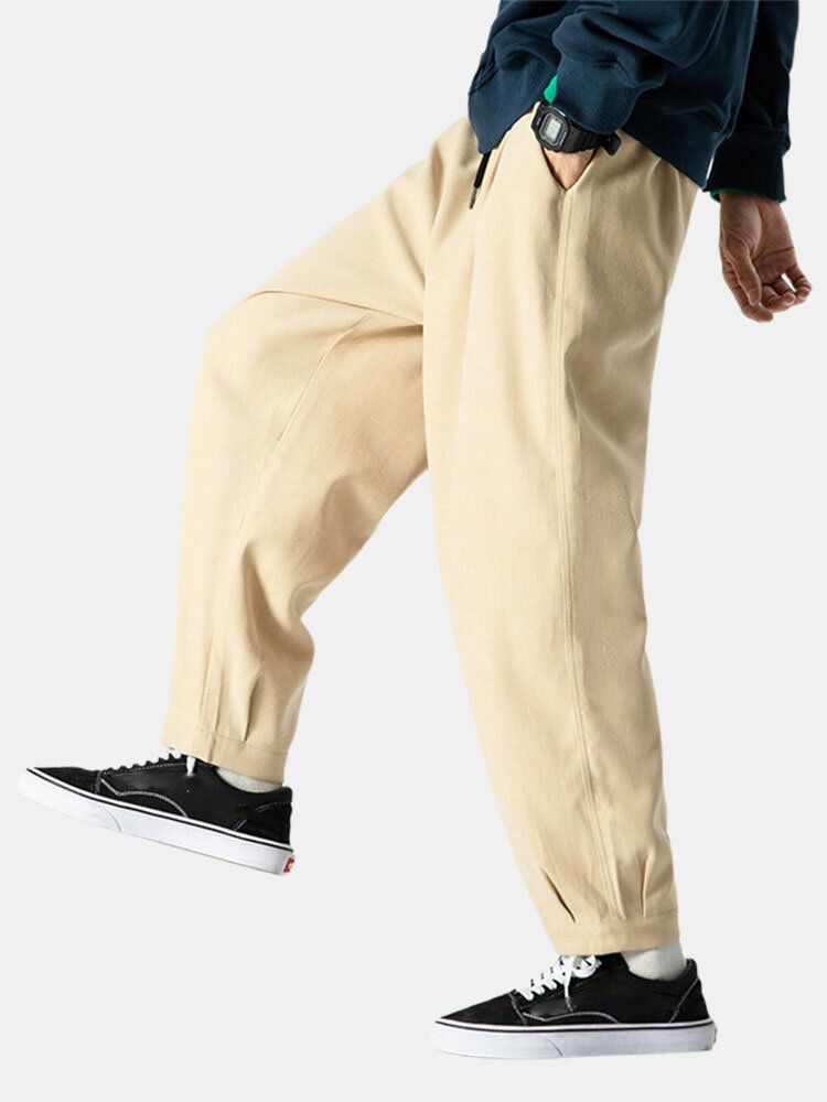 Pantalones Harem Casuales De Cintura Media Con Cordón Suelto De Color Sólido Estilo Breve Para Hombre