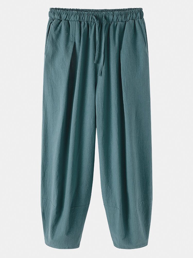 Pantalones Harem Casuales Con Cordón De Color Sólido Para Hombre Con Bolsillo