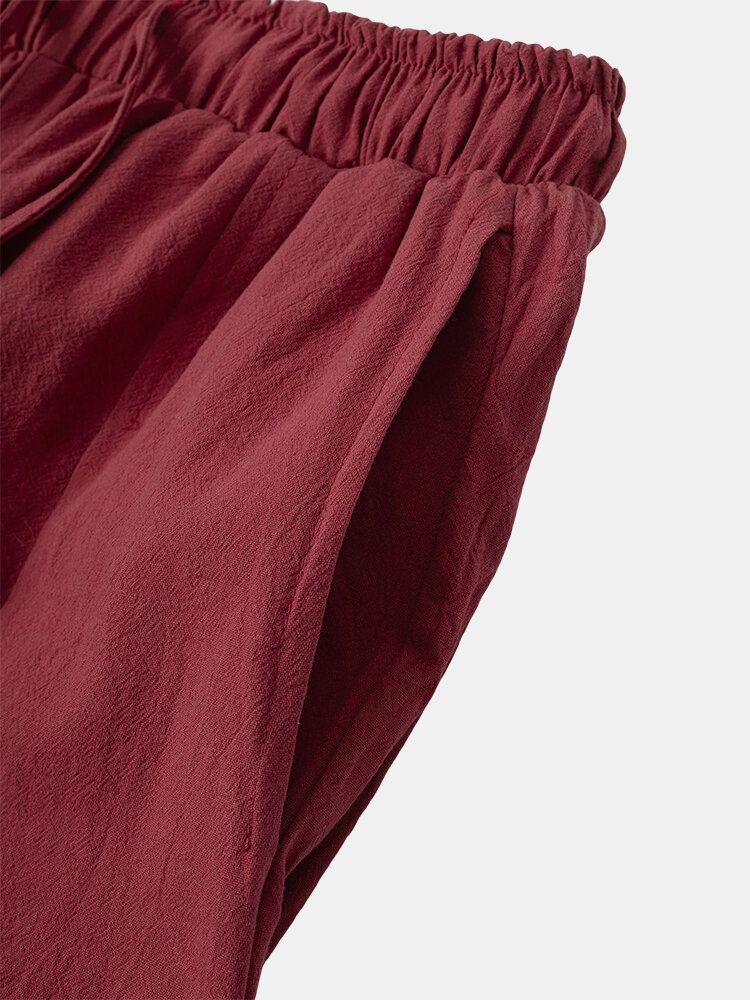 Pantalones Harem Casuales Con Cordón De Color Sólido Para Hombre Con Bolsillo