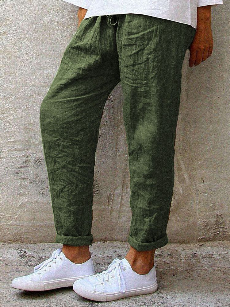 Pantalones Harem Casuales Sueltos Con Cintura Con Cordón De Color Sólido Para Mujer Con Bolsillos