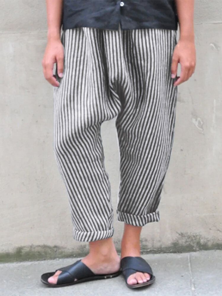 Pantalones Harem Con Bolsillos Laterales Con Cintura Elástica A Rayas Para Mujer