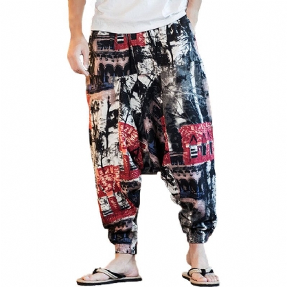 Pantalones Harem Informales Sueltos Con Estampado Étnico Para Hombres Pantalones De Algodón De Gran Tamaño