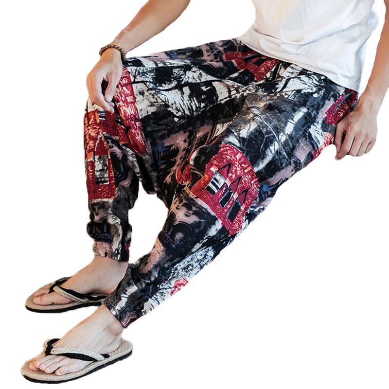 Pantalones Harem Informales Sueltos Con Estampado Étnico Para Hombres Pantalones De Algodón De Gran Tamaño