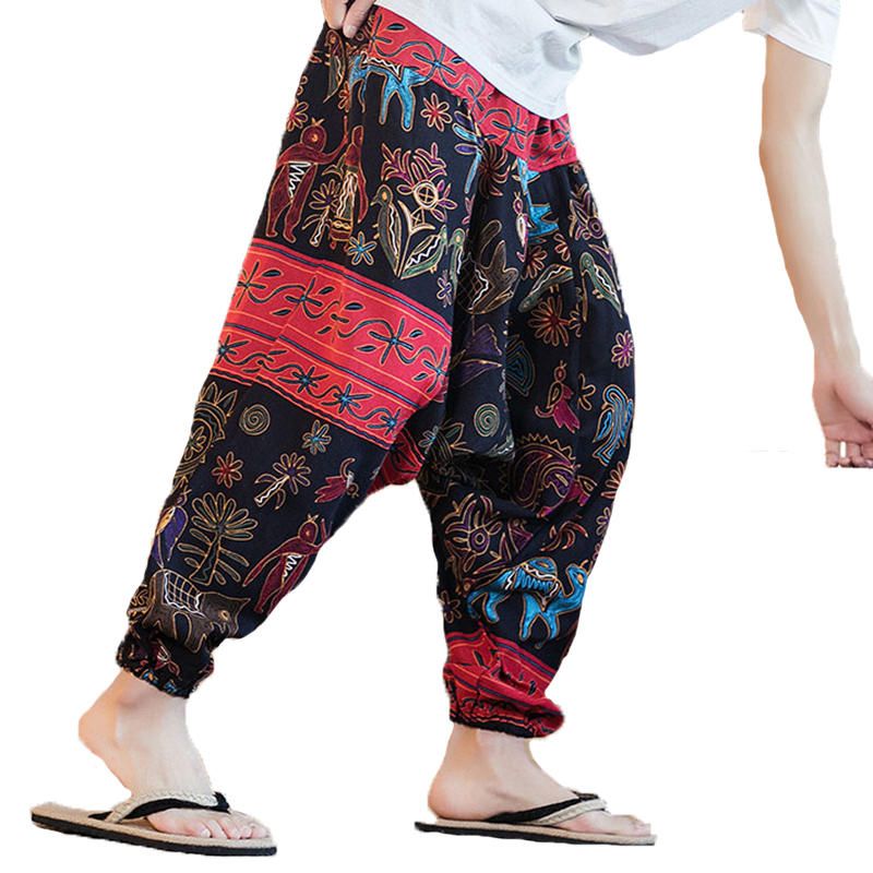 Pantalones Harem Informales Sueltos Con Estampado Étnico Para Hombres Pantalones De Algodón De Gran Tamaño