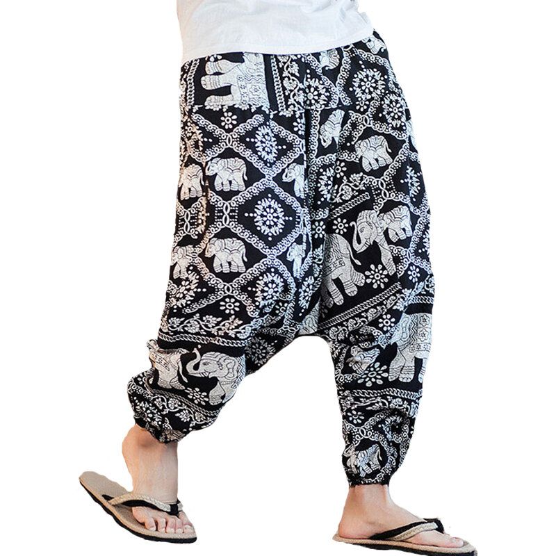 Pantalones Harem Informales Sueltos Con Estampado Étnico Para Hombres Pantalones De Algodón De Gran Tamaño