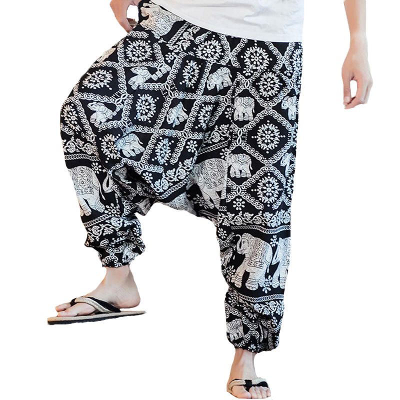 Pantalones Harem Informales Sueltos Con Estampado Étnico Para Hombres Pantalones De Algodón De Gran Tamaño