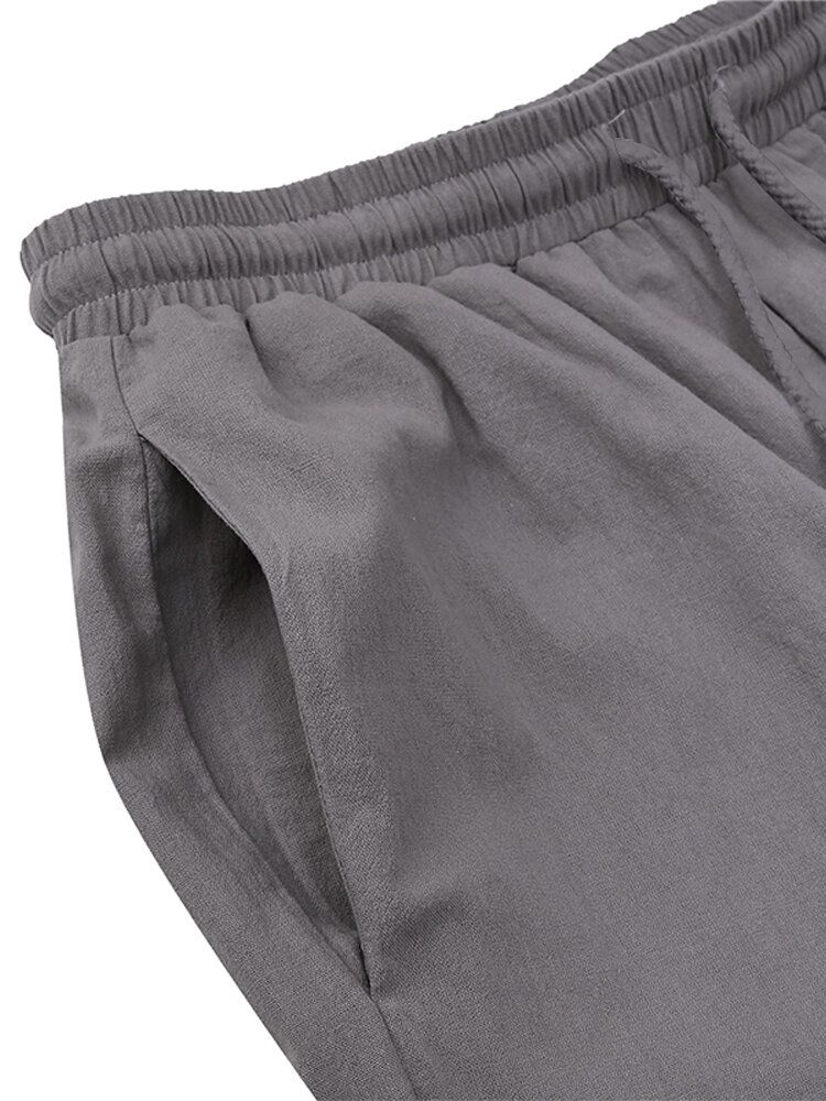 Pantalones Harem Sueltos Con Cordón De Cintura Elástica De Color Sólido 100% Algodón Para Mujer