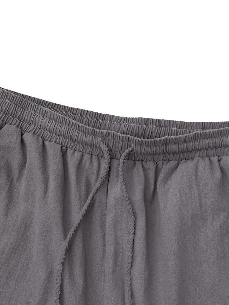 Pantalones Harem Sueltos Con Cordón De Cintura Elástica De Color Sólido 100% Algodón Para Mujer