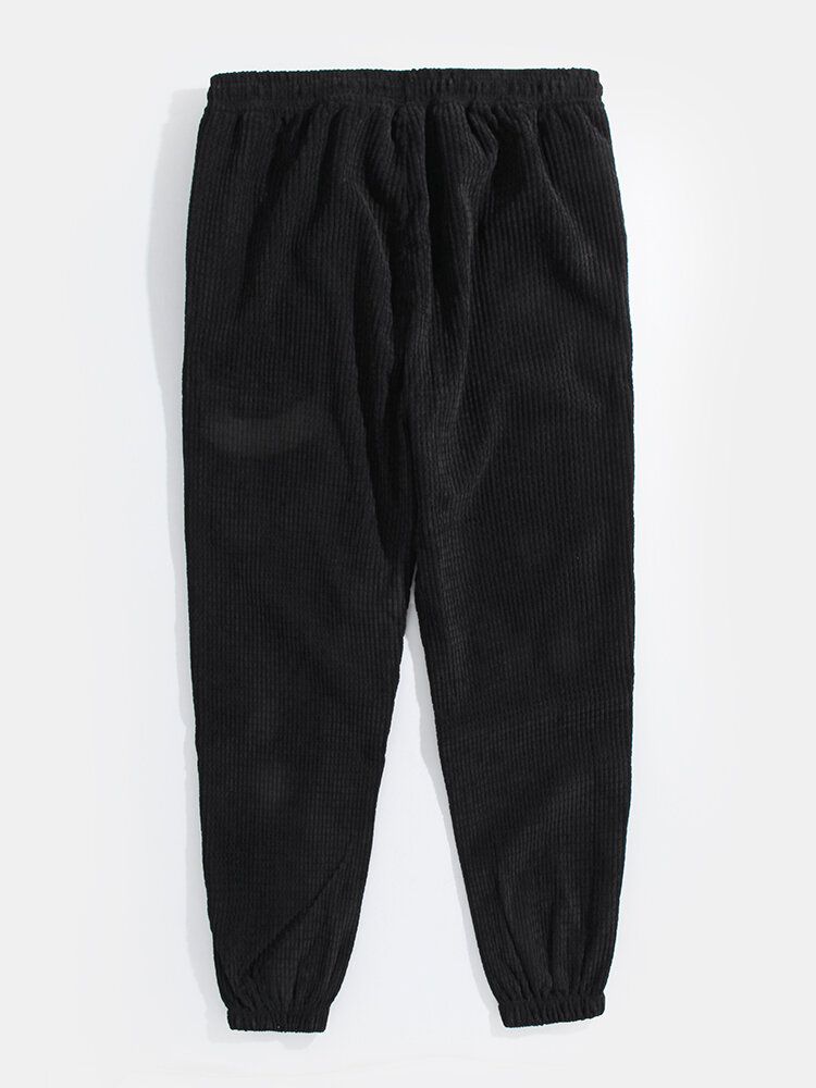 Pantalones Harén De Bolsillo De Pana Negra Con Bordado De Letras Para Hombre