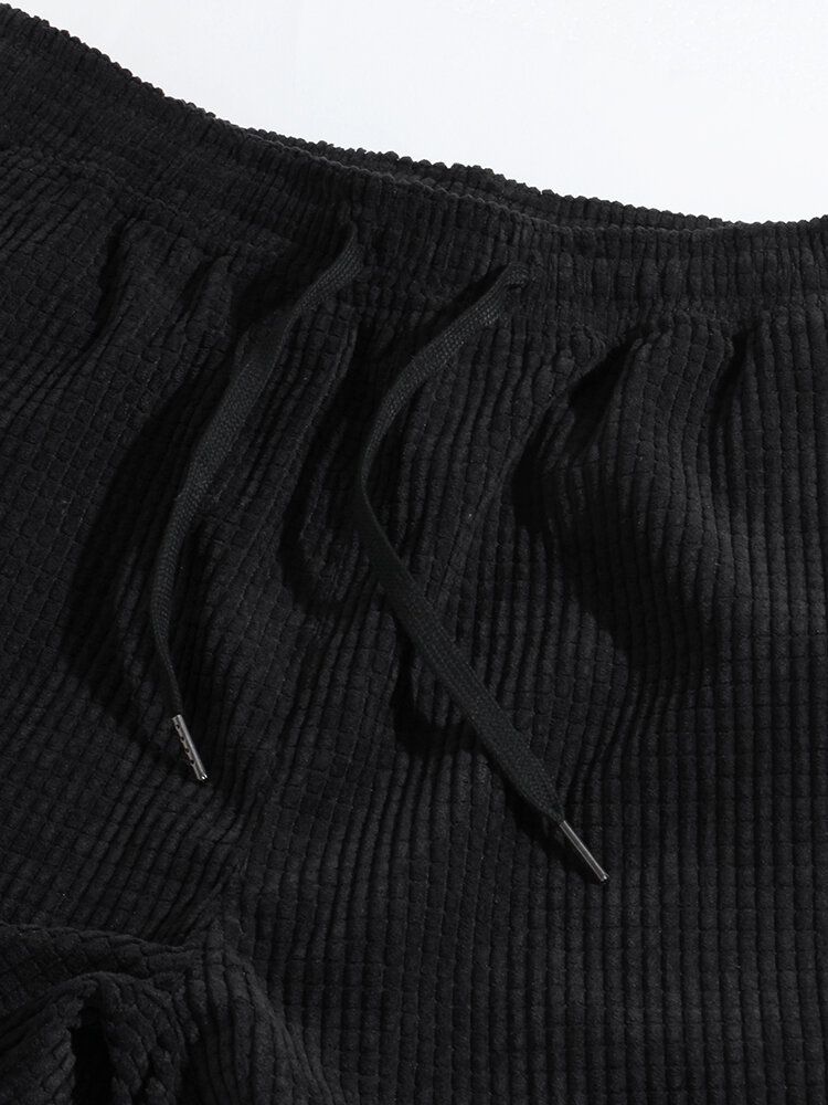 Pantalones Harén De Bolsillo De Pana Negra Con Bordado De Letras Para Hombre